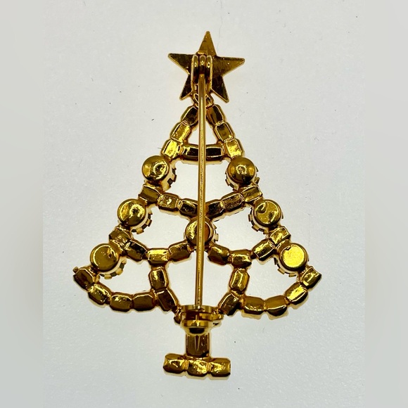 Vintage Gold Tone Sparkling Crystals Some AB Christmas Tree Brooch Pin - Picture 6 of 7